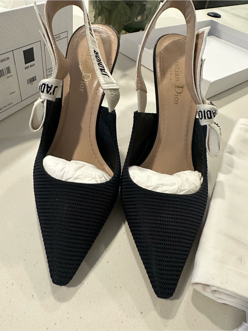 Dior Black Pointed Slingback Pump with J'Adior Ribbon - Picture 2 of 8